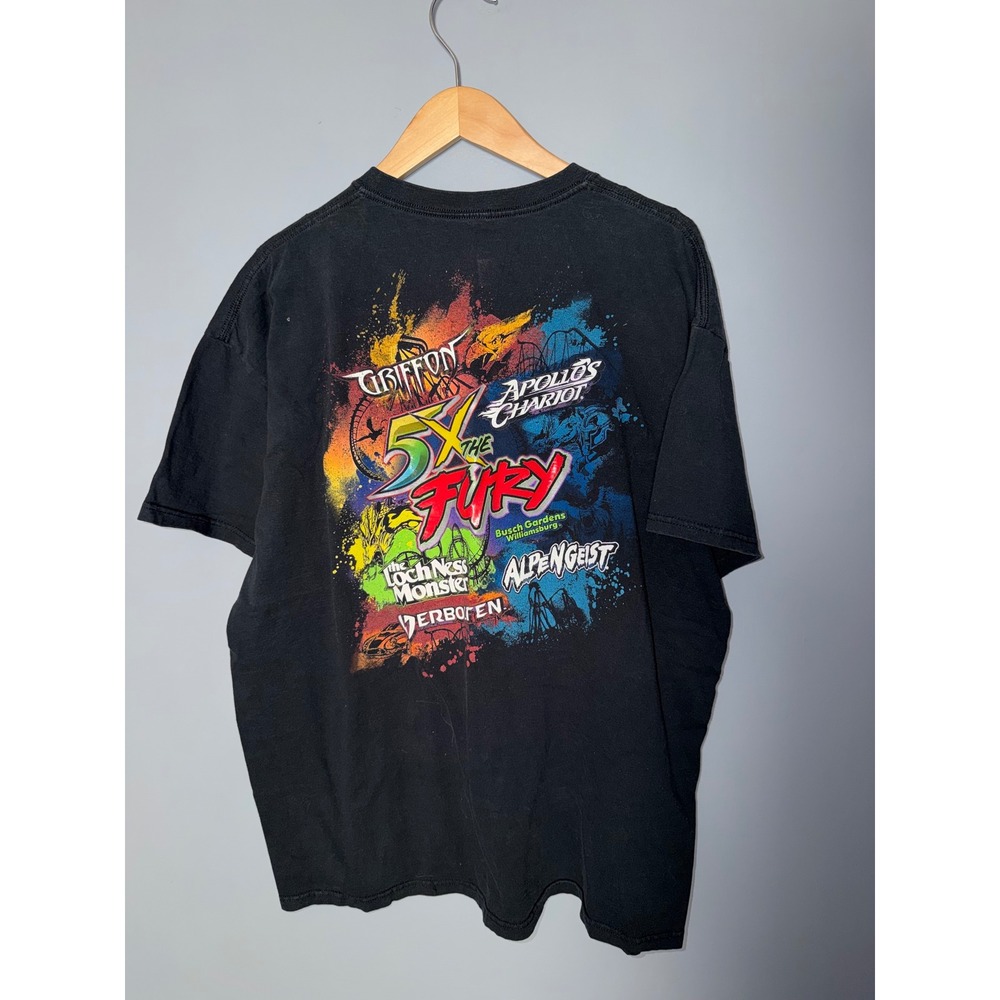 Busch Gardens Williamsburg 5X The Fury‎ Roller Coaster Graphic T-Shirt Black XL